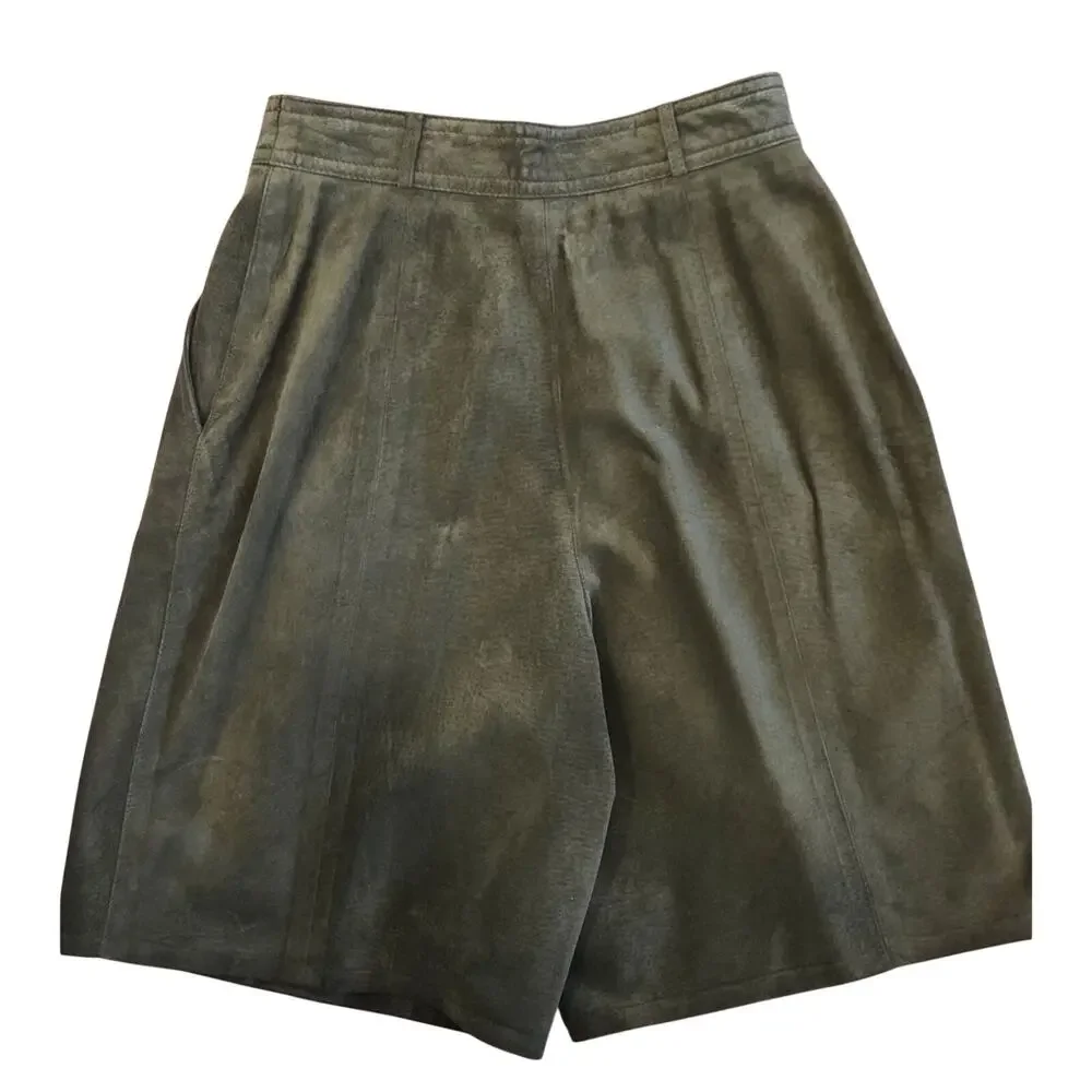 Talbots Forest Green Suede Leather Shorts Size 8 High Rise Pleated USA Made - Picture 6 of 9